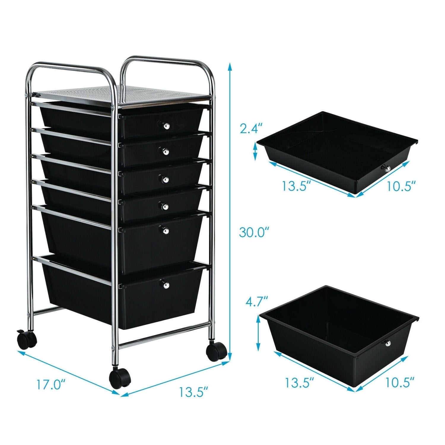 6 Drawer Rolling Storage Cart Organizer, Black File Cabinets at Gallery Canada
