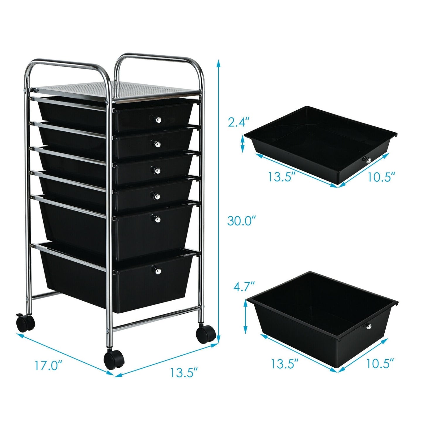 6 Drawer Rolling Storage Cart Organizer, Black File Cabinets at Gallery Canada