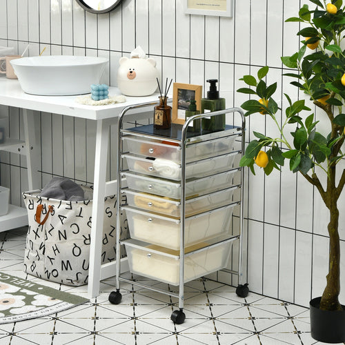 6 Drawer Rolling Storage Cart Organizer, Transparent
