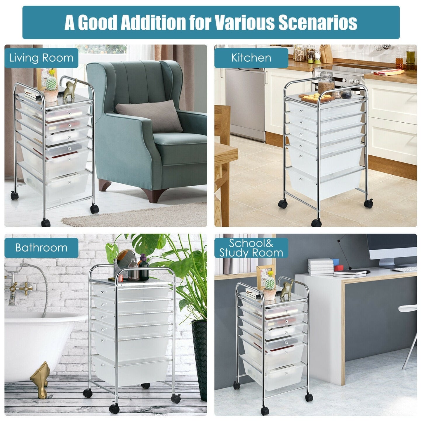 6 Drawer Rolling Storage Cart Organizer, Transparent File Cabinets at Gallery Canada
