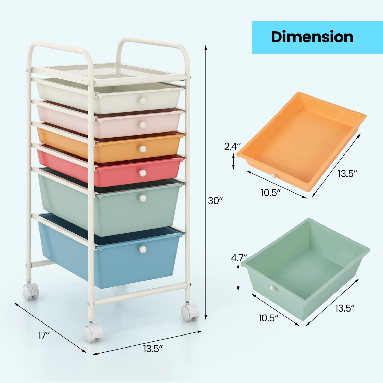 6 Drawer Rolling Storage Cart Organizer, Multicolor, Macaron File Cabinets at Gallery Canada