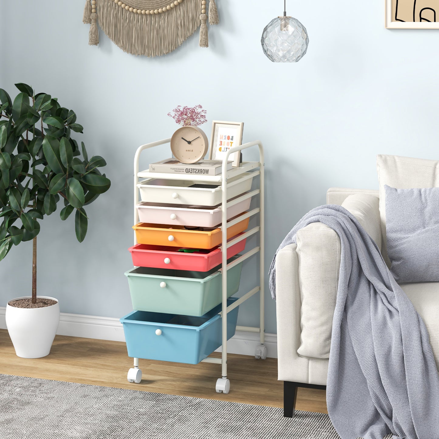 6 Drawer Rolling Storage Cart Organizer, Multicolor, Macaron File Cabinets at Gallery Canada