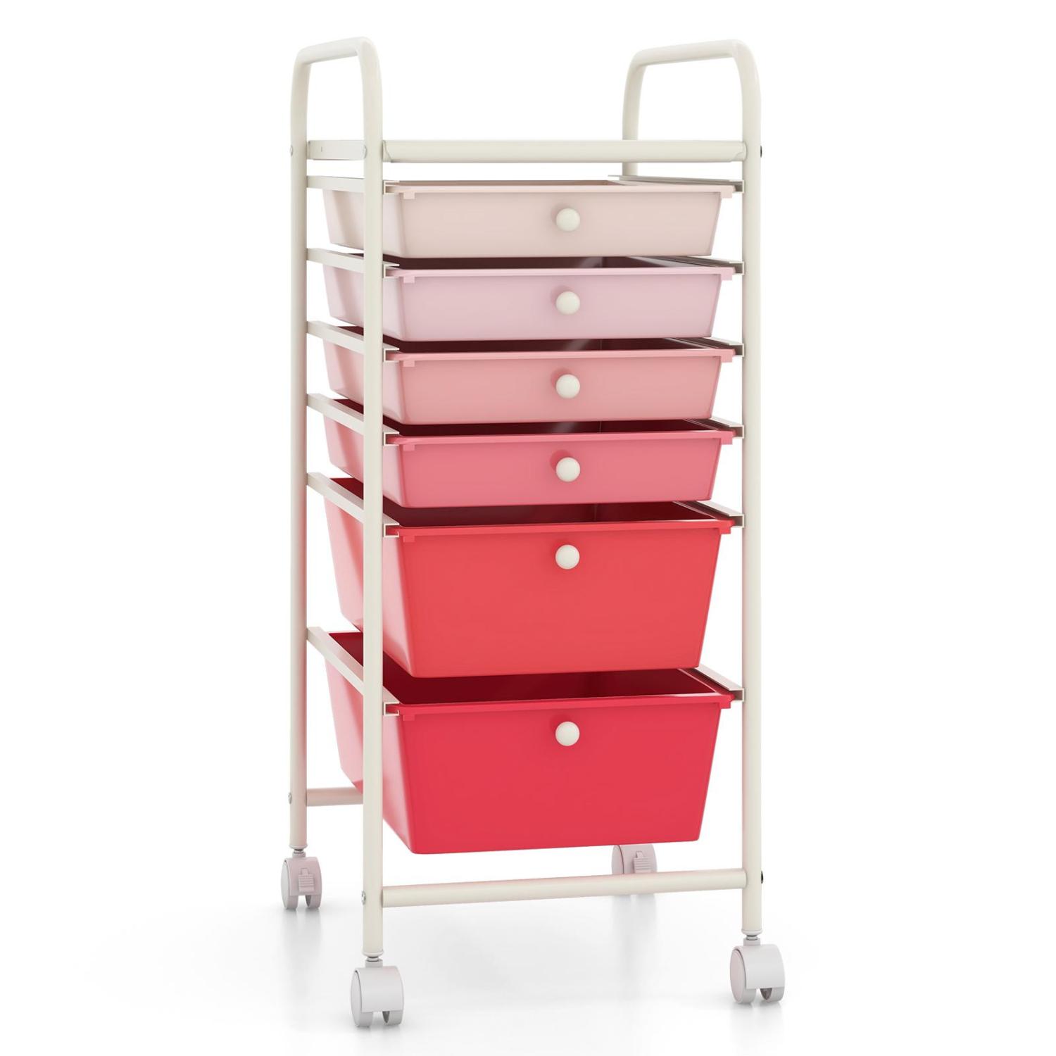 6 Drawers Rolling Storage Cart Organizer, Pink File Cabinets at Gallery Canada