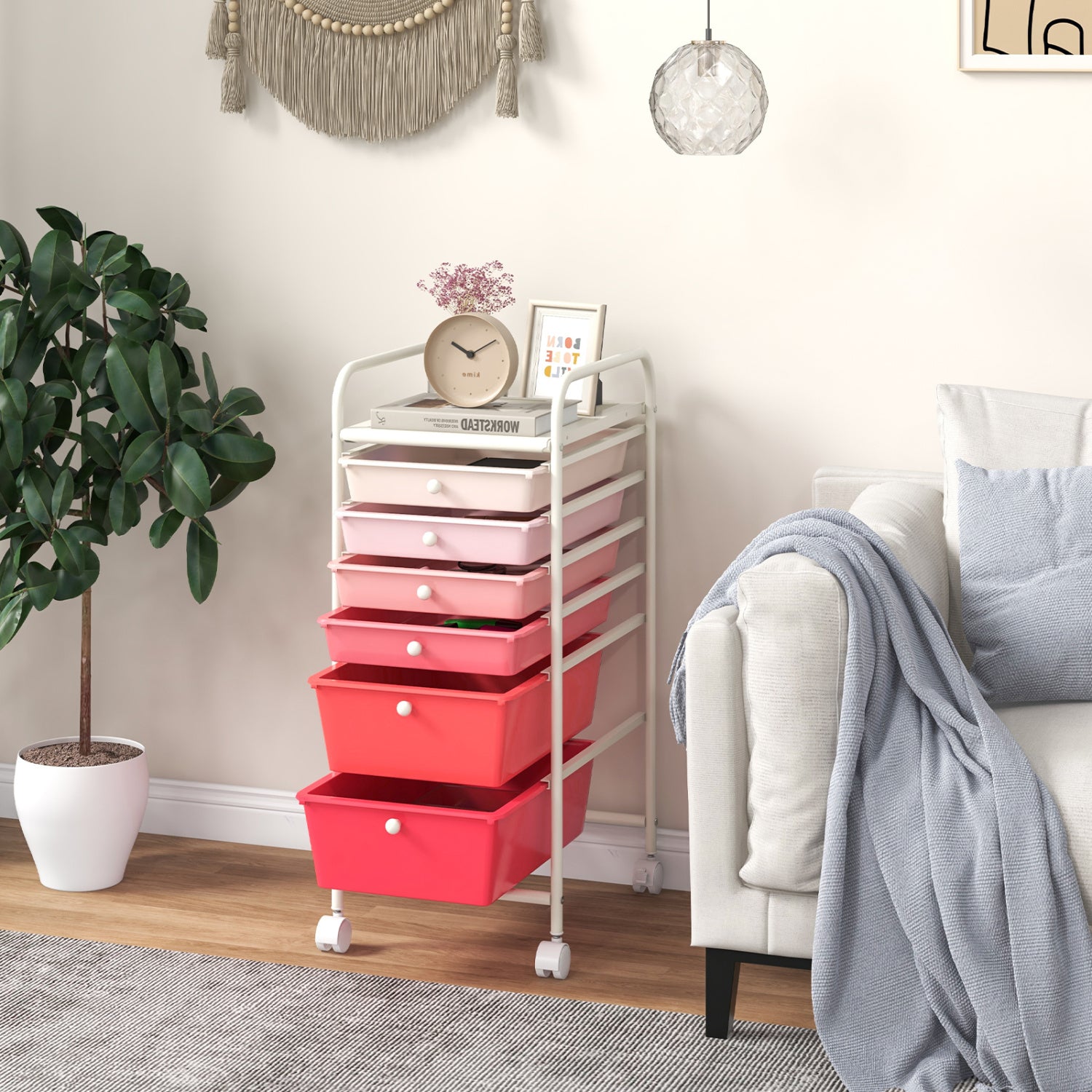 6 Drawers Rolling Storage Cart Organizer, Pink File Cabinets at Gallery Canada