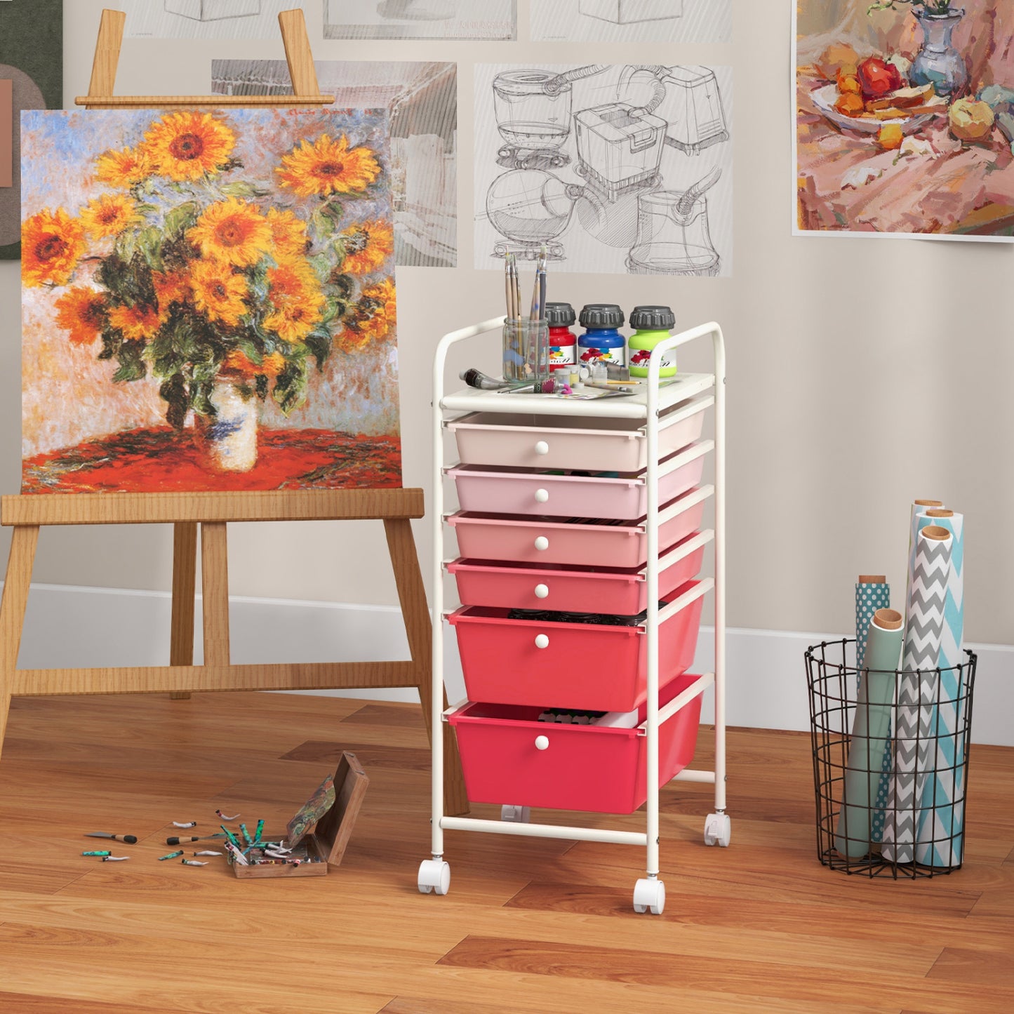 6 Drawers Rolling Storage Cart Organizer, Pink File Cabinets at Gallery Canada