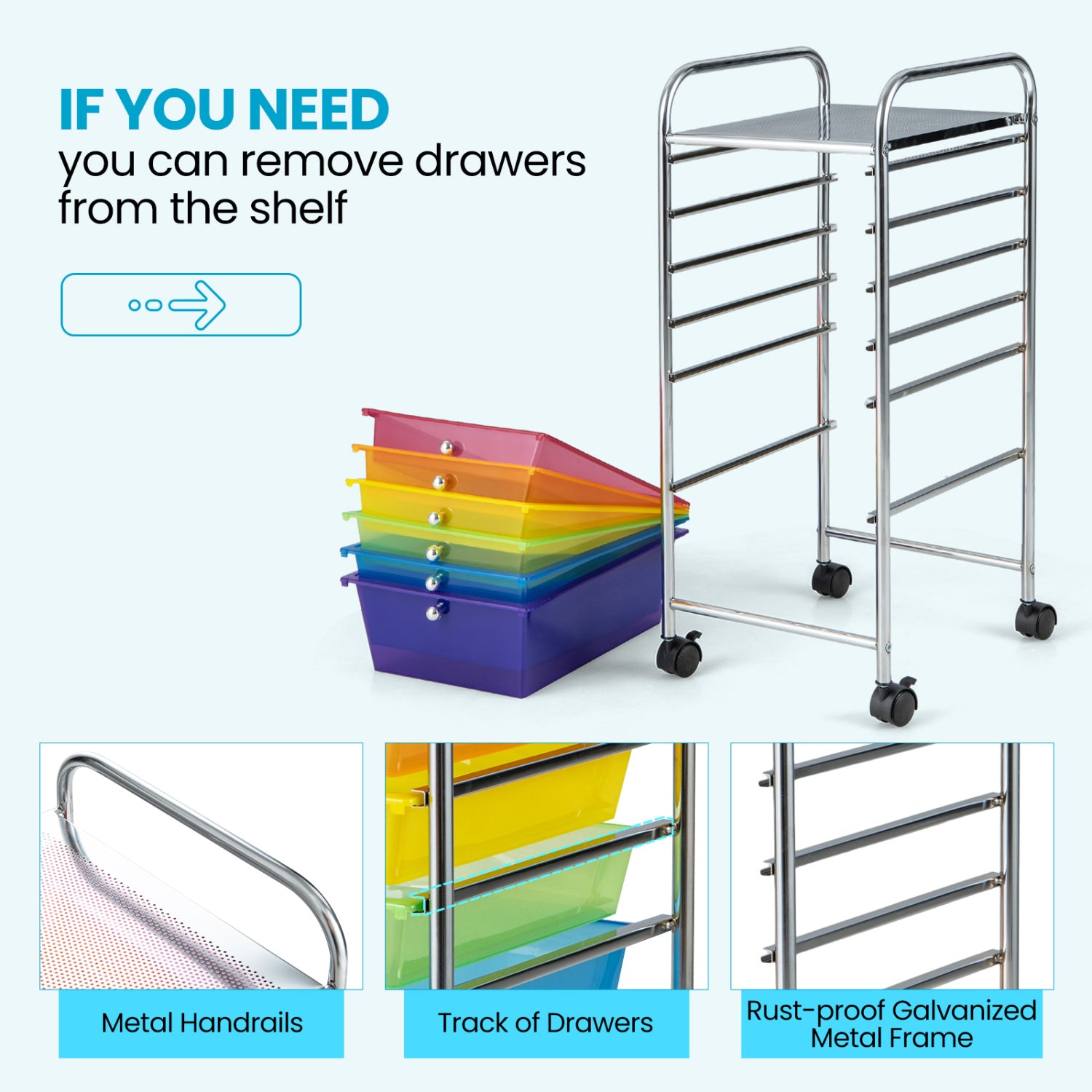 6 Drawers Rolling Storage Cart Organizer, Multicolor, Transparent File Cabinets at Gallery Canada