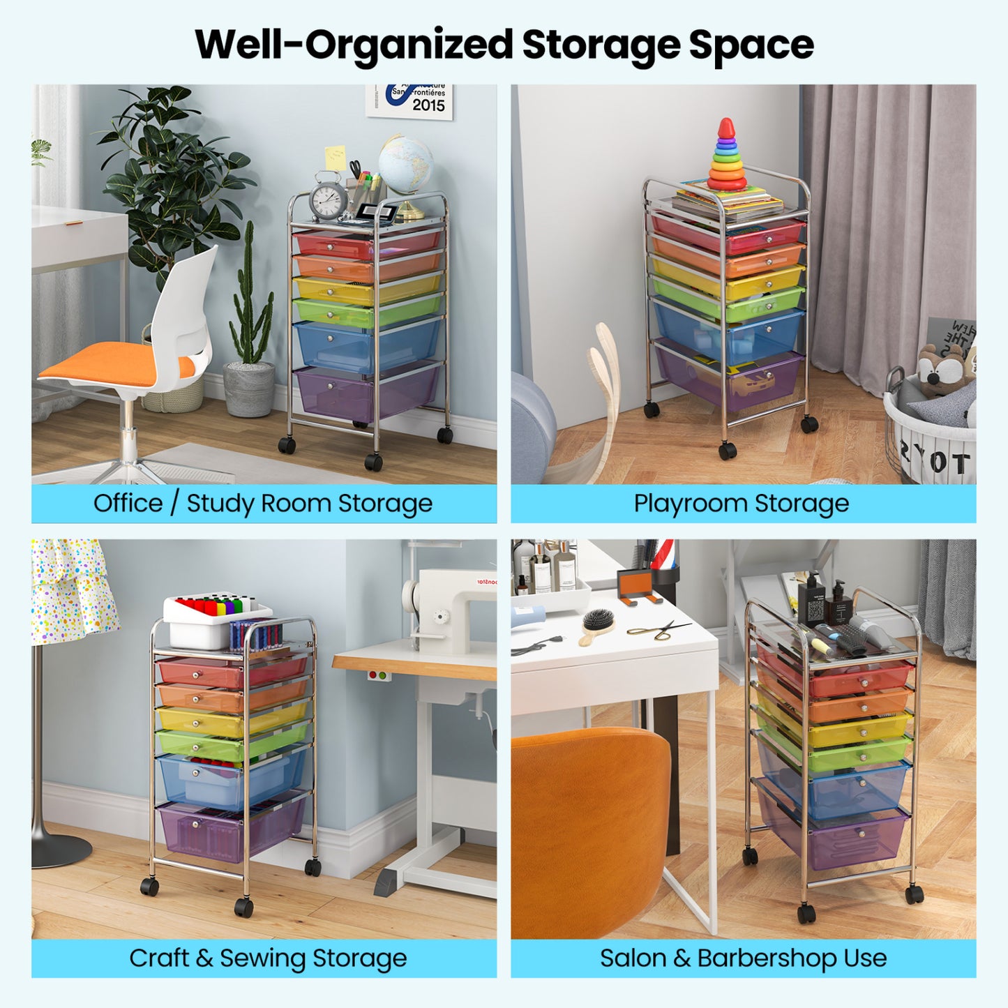 6 Drawers Rolling Storage Cart Organizer, Multicolor, Transparent File Cabinets at Gallery Canada