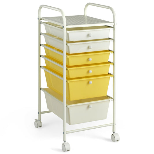6 Drawer Rolling Storage Cart Organizer, Yellow File Cabinets Yellow at Gallery Canada