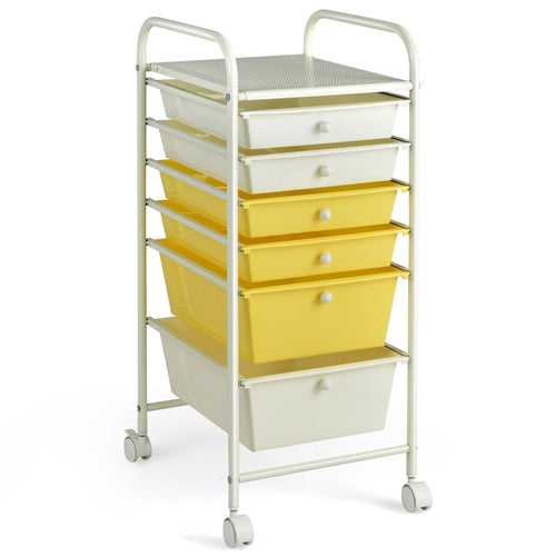 6 Drawer Rolling Storage Cart Organizer, Yellow