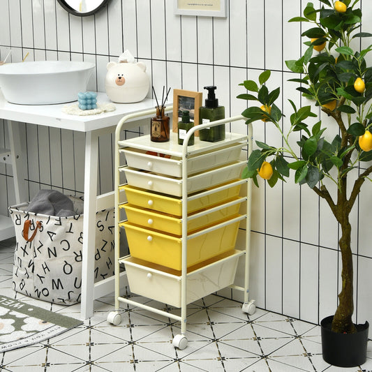 6 Drawer Rolling Storage Cart Organizer, Yellow File Cabinets Yellow at Gallery Canada