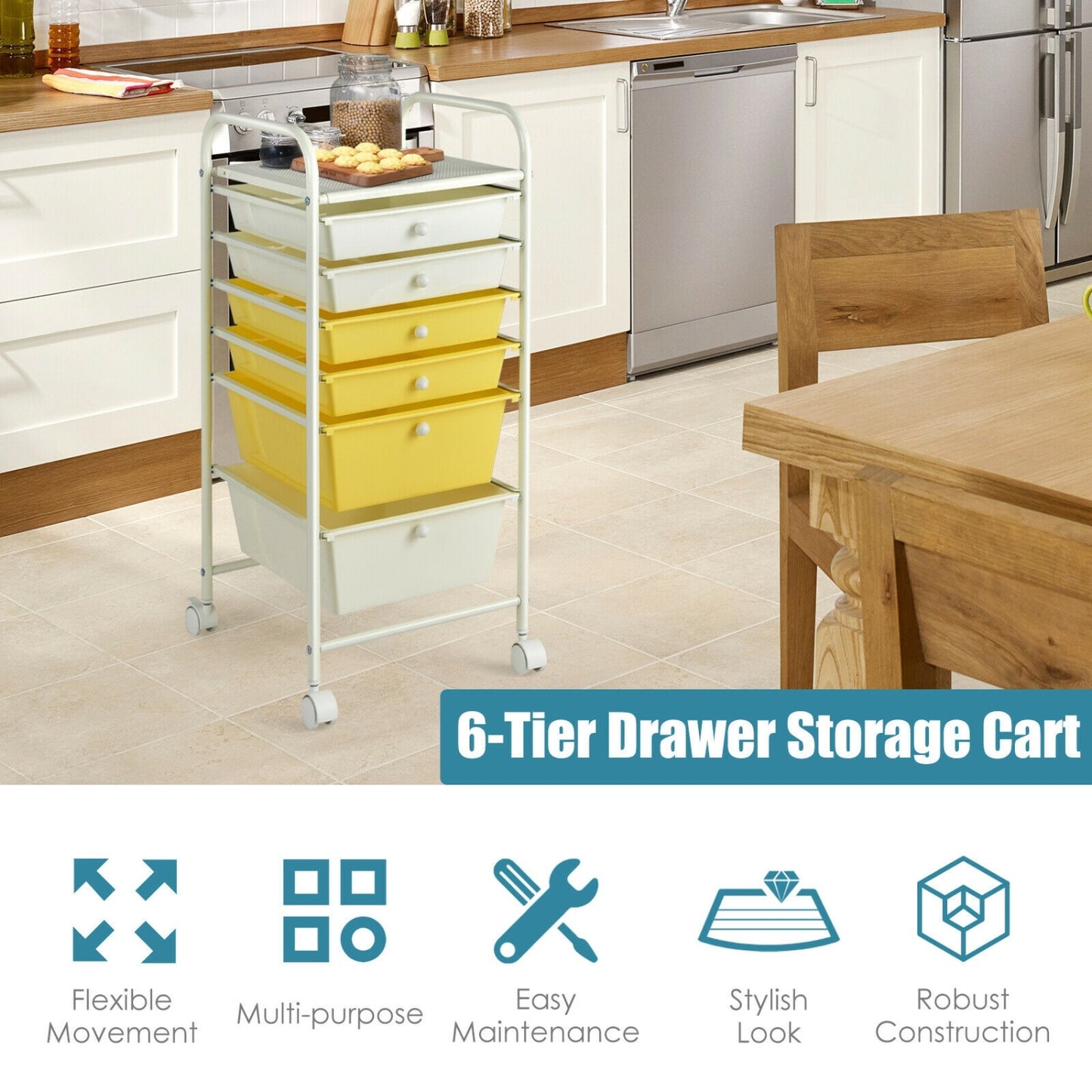 6 Drawer Rolling Storage Cart Organizer, Yellow File Cabinets at Gallery Canada