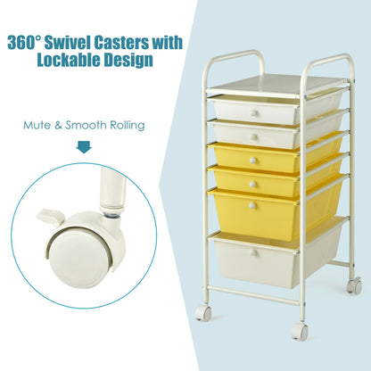 6 Drawer Rolling Storage Cart Organizer, Yellow File Cabinets at Gallery Canada