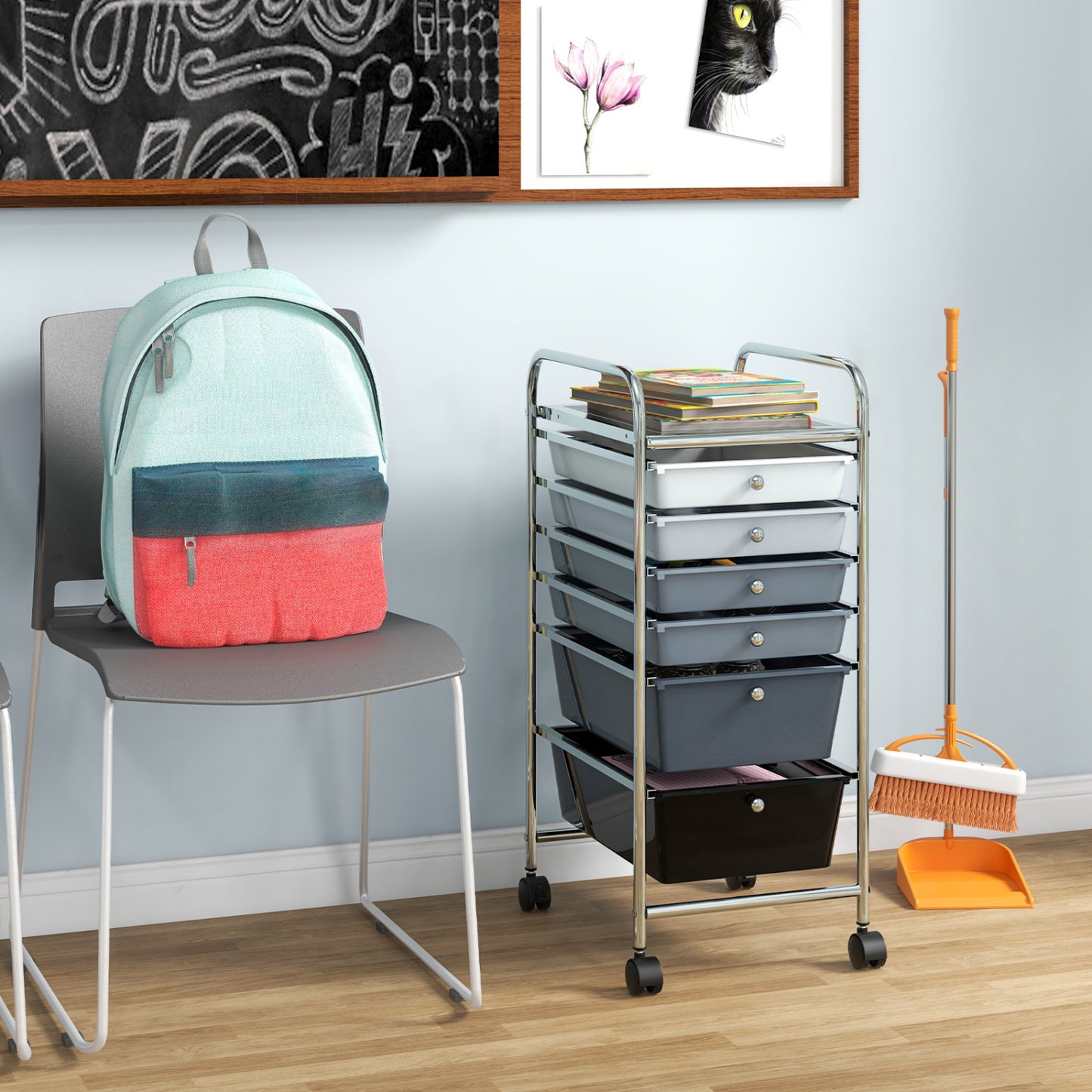 6 Drawers Rolling Storage Cart Organizer, Gray, Black File Cabinets at Gallery Canada