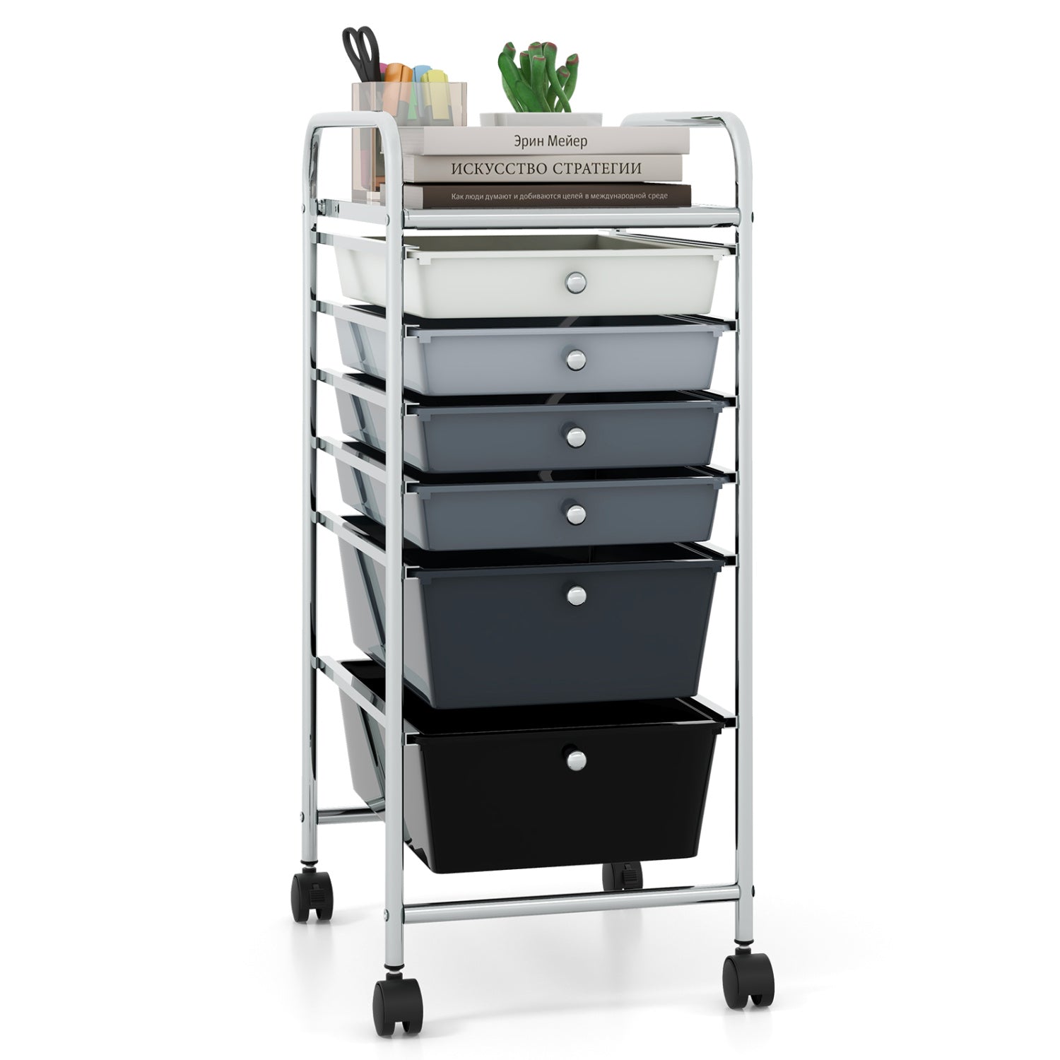 6 Drawers Rolling Storage Cart Organizer, Gray, Black File Cabinets at Gallery Canada