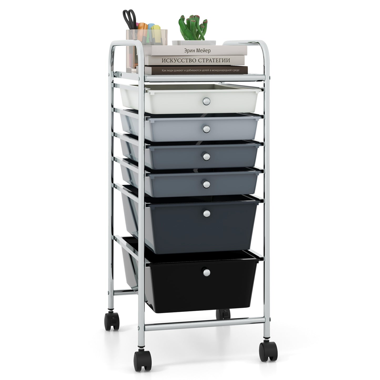 6 Drawers Rolling Storage Cart Organizer, Gray, Black File Cabinets at Gallery Canada