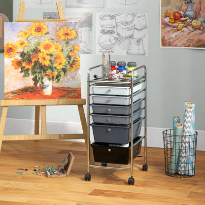 6 Drawers Rolling Storage Cart Organizer, Gray, Black File Cabinets at Gallery Canada