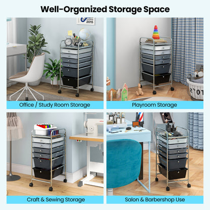 6 Drawers Rolling Storage Cart Organizer, Gray, Black File Cabinets at Gallery Canada