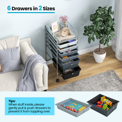 6 Drawers Rolling Storage Cart Organizer, Gray, Black File Cabinets at Gallery Canada