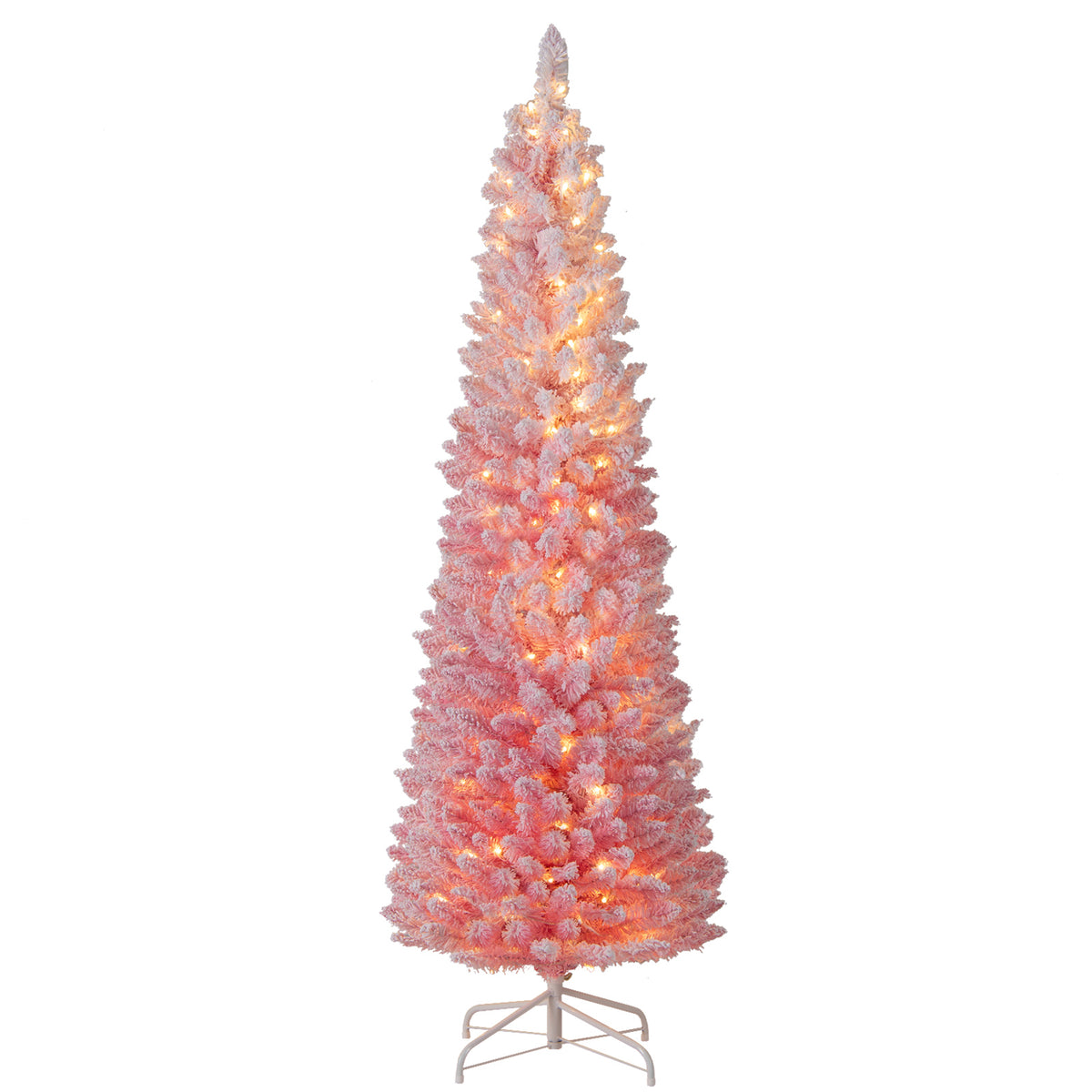 6 FT Snow-Flocked Artificial Christmas Tree, Pre-Lit Hinged, Pink Christmas Tree at Gallery Canada