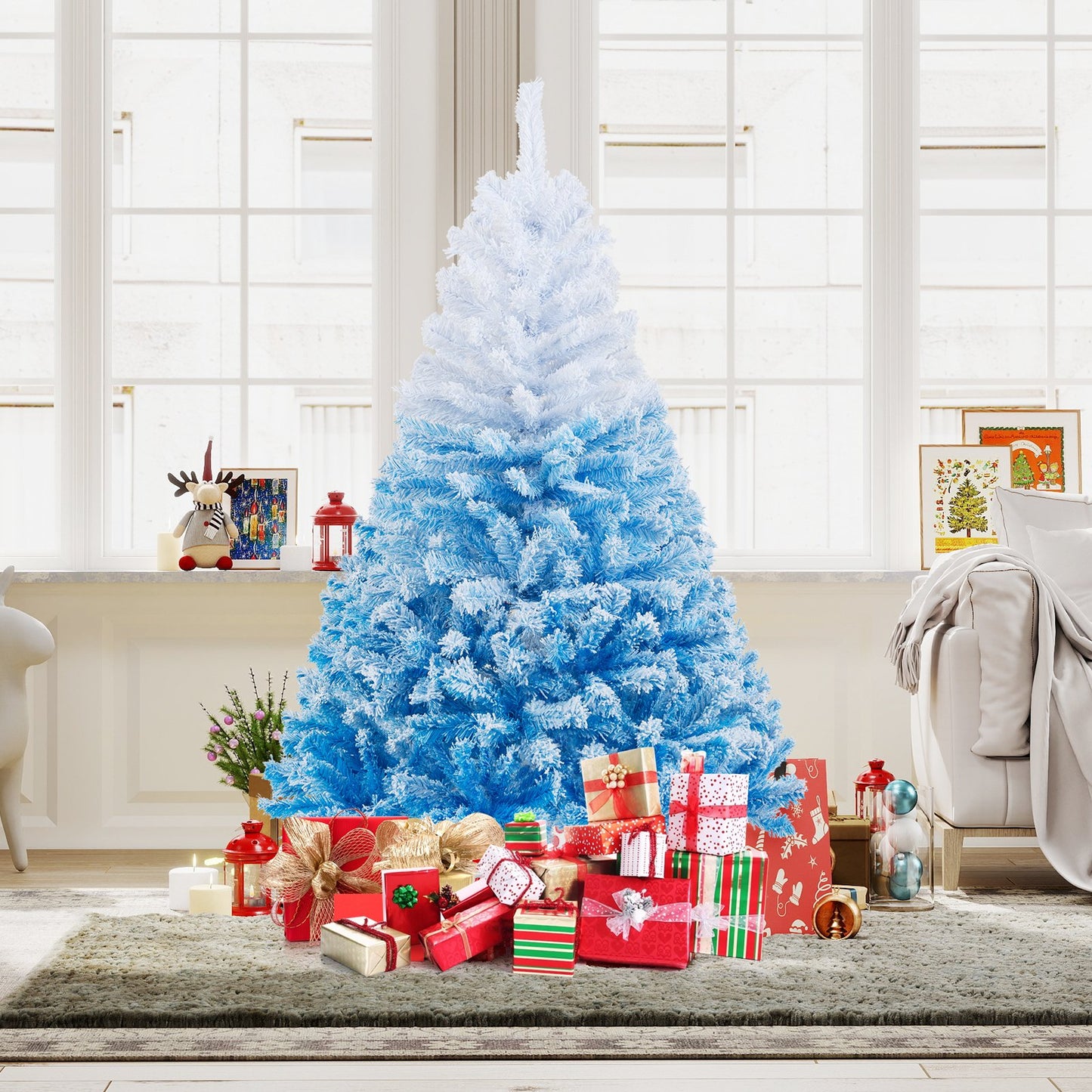 6 FT Artificial Christmas Tree with Warm White LED Lights and 8 Modes, Blue Christmas Tree at Gallery Canada