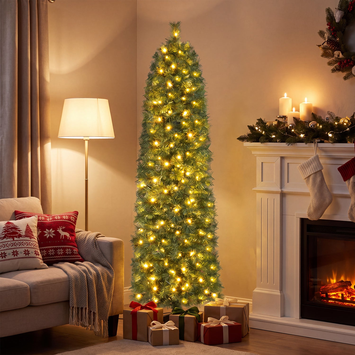 6 FT Artificial Pine Xmas Tree, 346 Tips, Realistic Needles, Green Christmas Tree at Gallery Canada