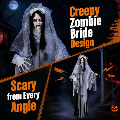6 FT Ghost Bride Halloween Decoration with Creep Sound and Lighted Eyes