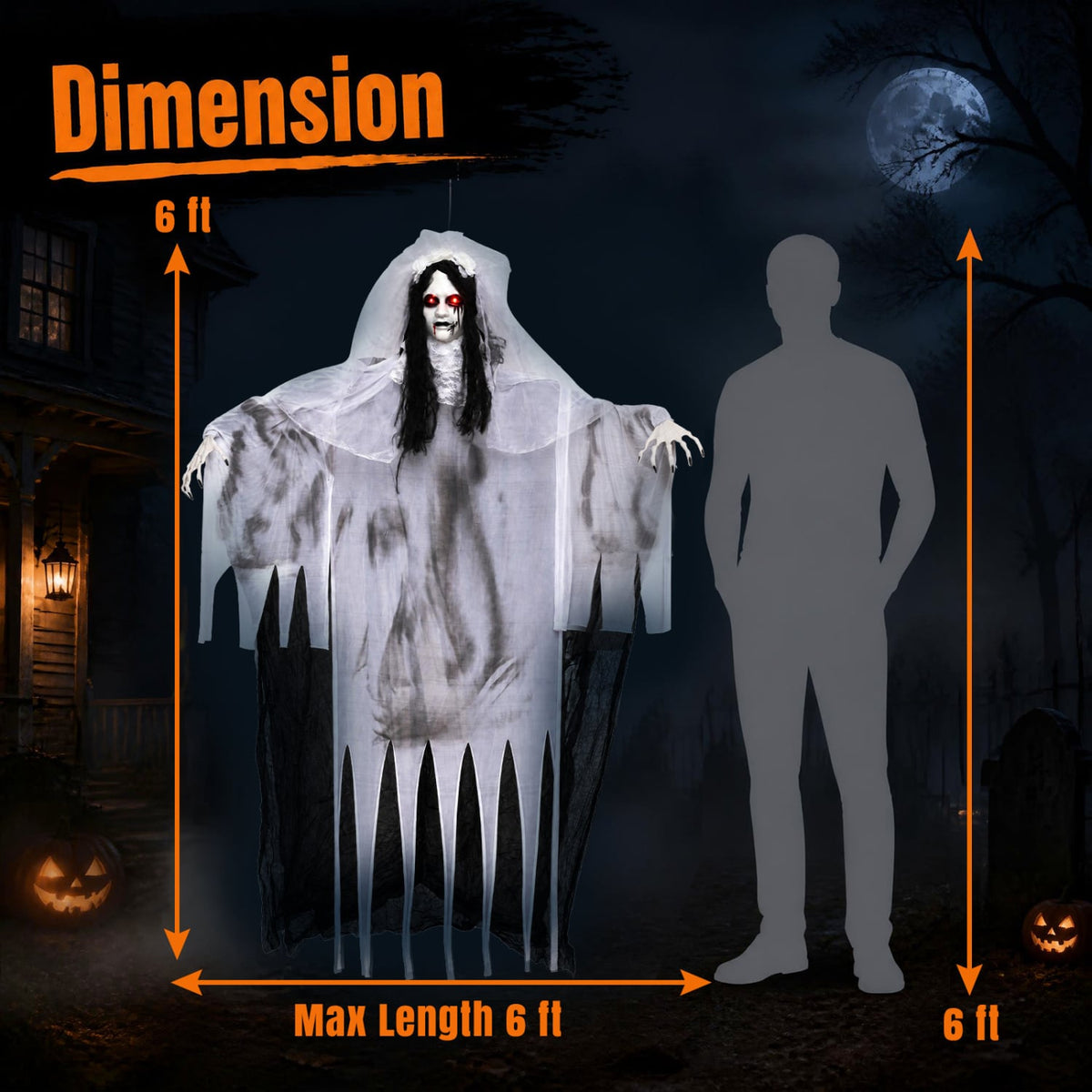6 FT Ghost Bride Halloween Decoration with Creep Sound and Lighted Eyes