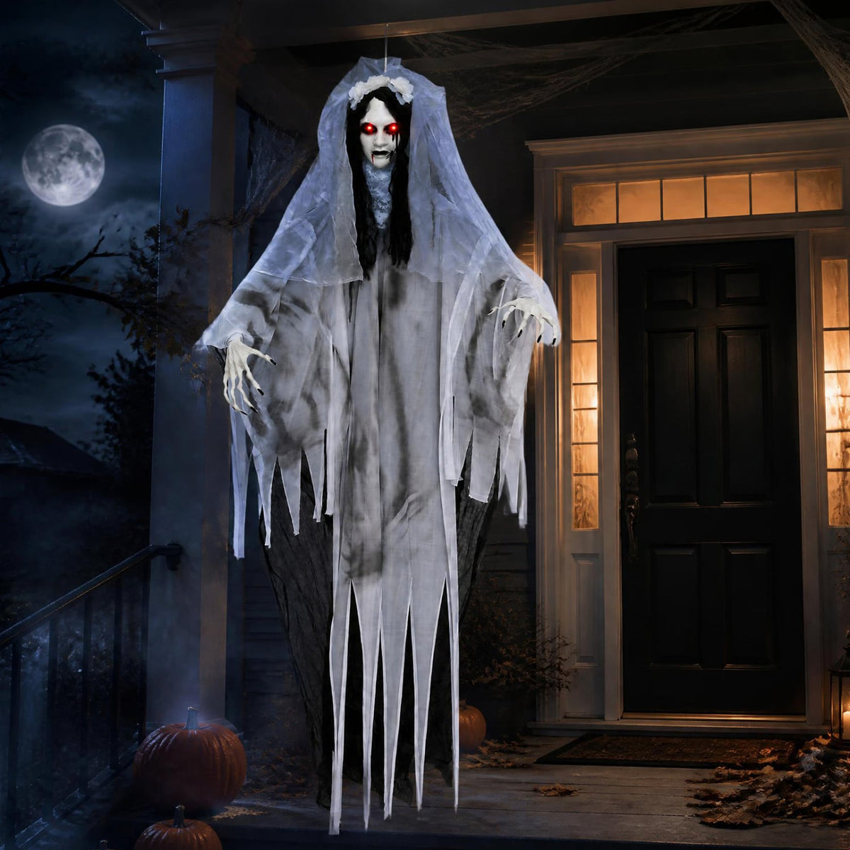 6 FT Ghost Bride Halloween Decoration with Creep Sound and Lighted Eyes