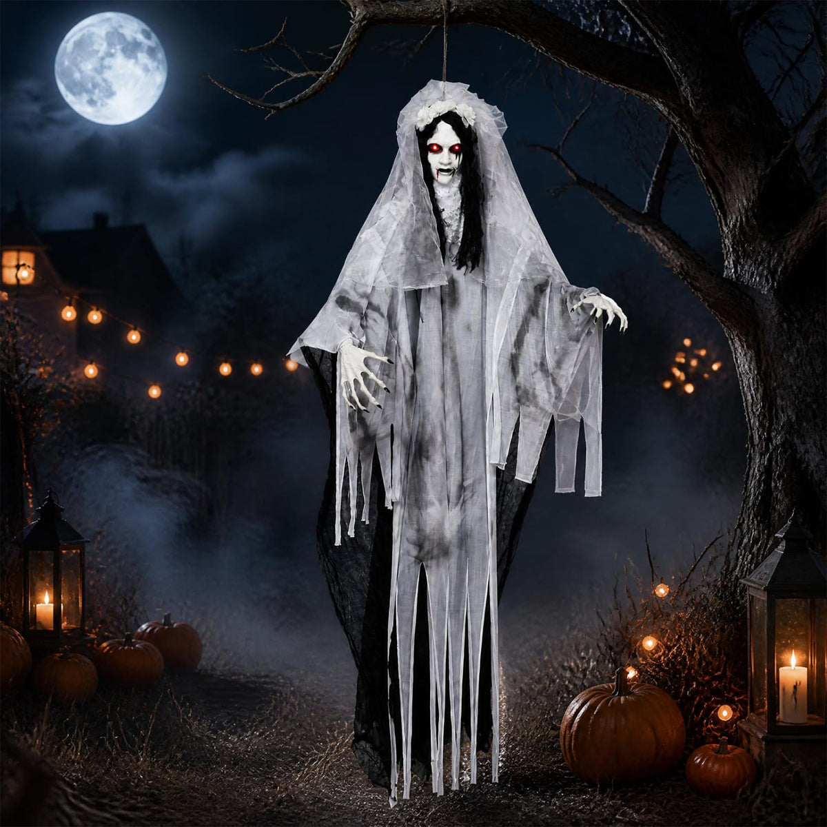 6 FT Ghost Bride Halloween Decoration with Creep Sound and Lighted Eyes