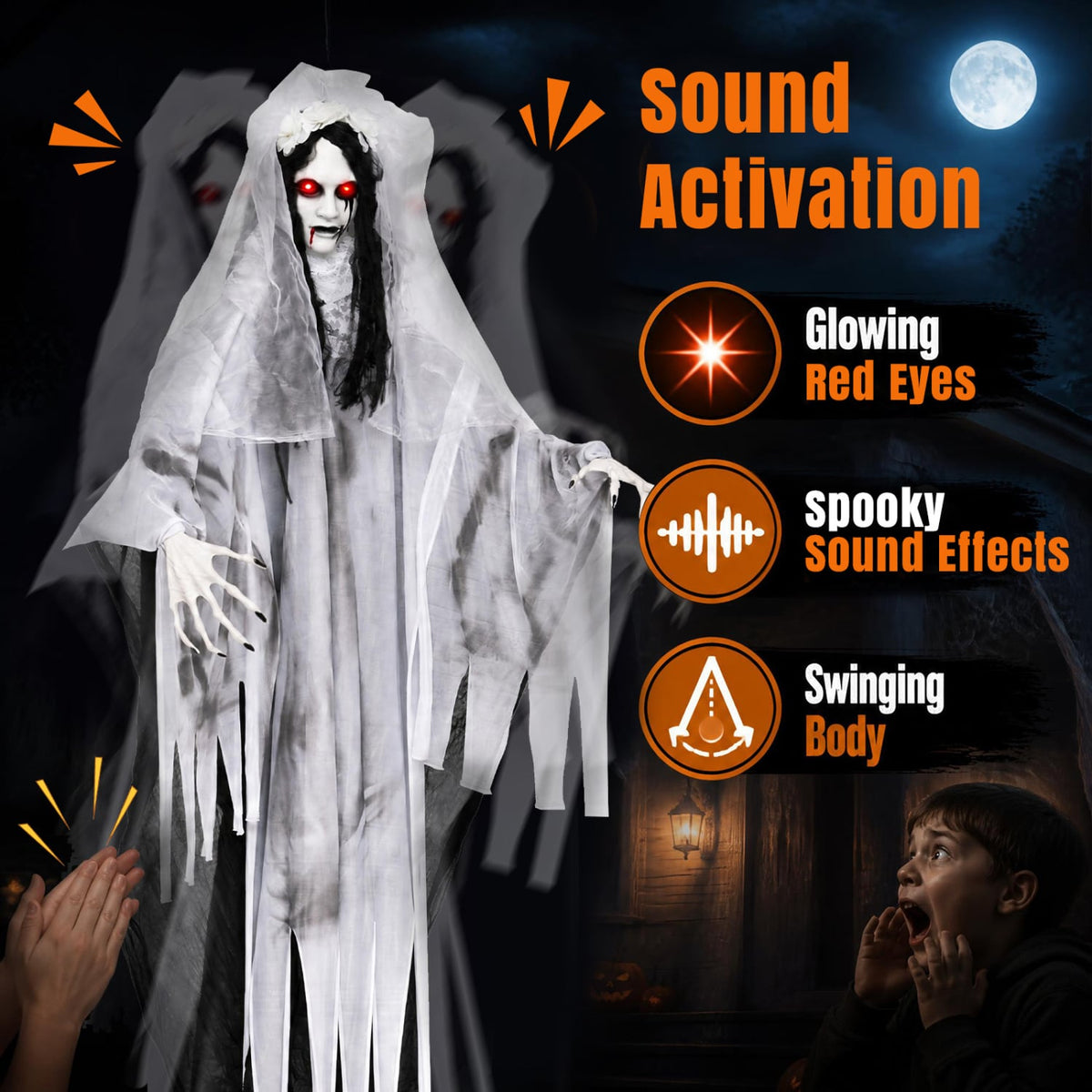 6 FT Ghost Bride Halloween Decoration with Creep Sound and Lighted Eyes