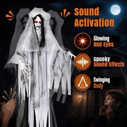 6 FT Ghost Bride Halloween Decoration with Creep Sound and Lighted Eyes