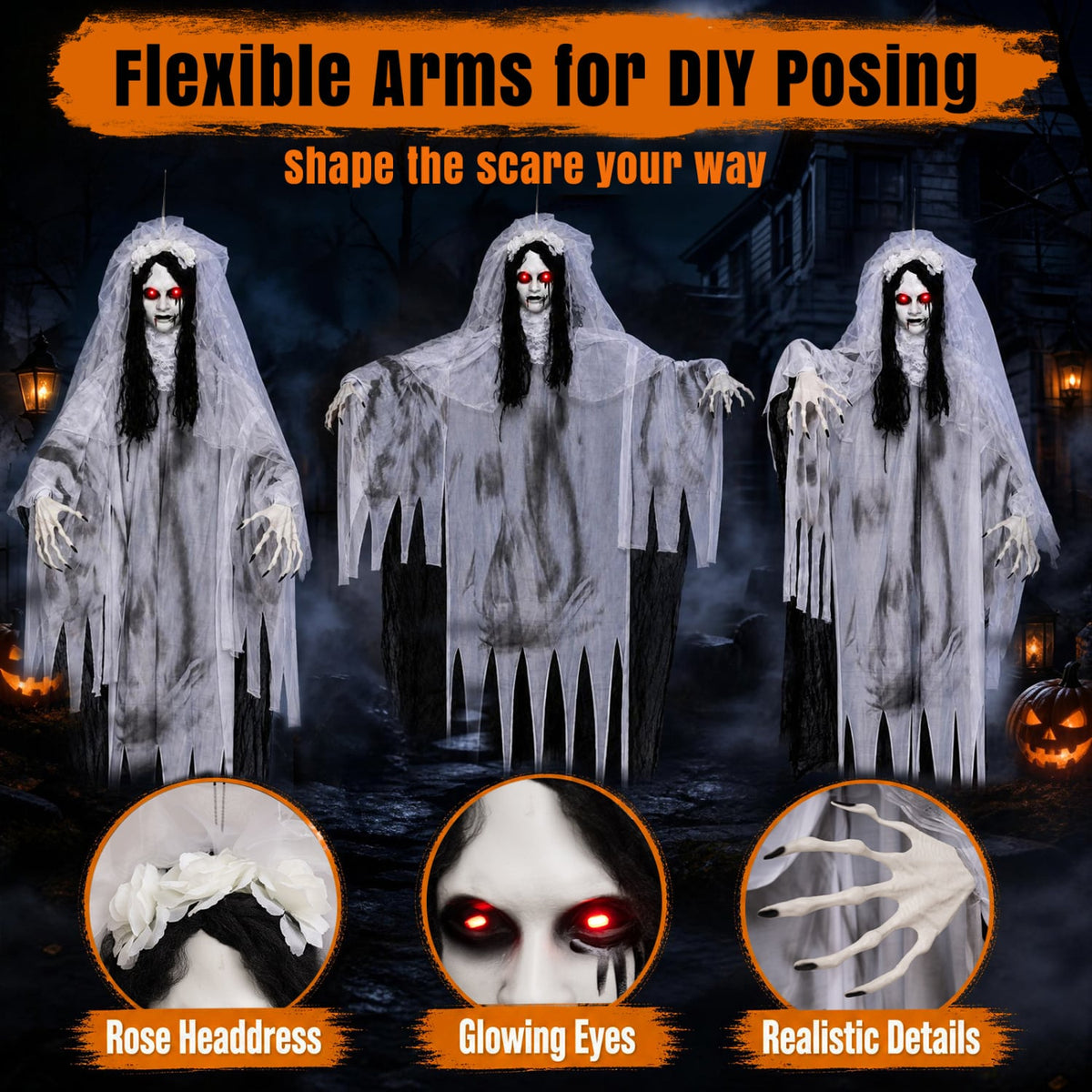 6 FT Ghost Bride Halloween Decoration with Creep Sound and Lighted Eyes
