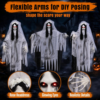 6 FT Ghost Bride Halloween Decoration with Creep Sound and Lighted Eyes