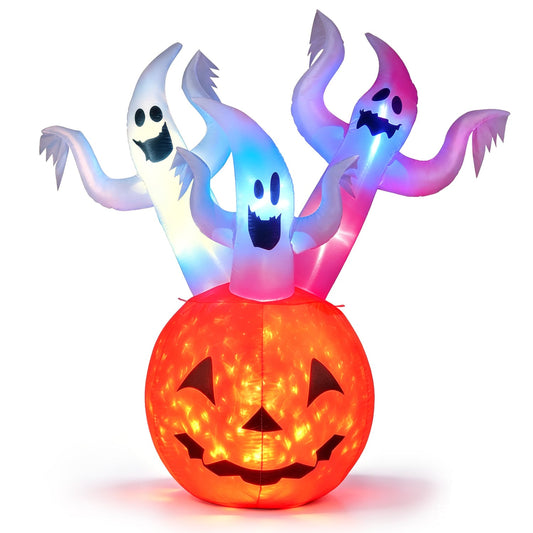6 FT Inflatable Ghost Pumpkin, Colorful Lights, 2 Wind Ropes, Orange Halloween Orange at Gallery Canada