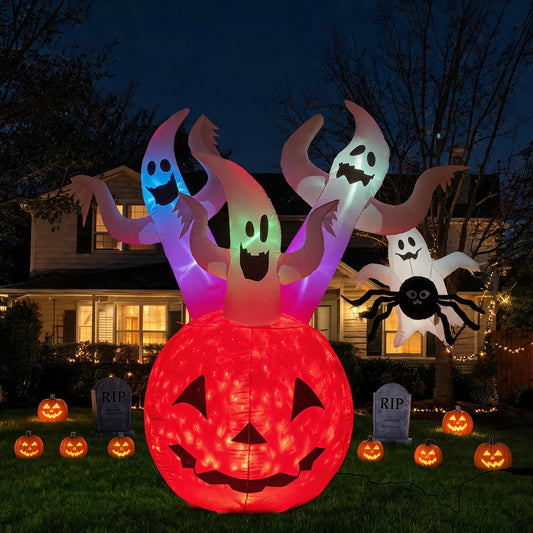 6 FT Inflatable Ghost Pumpkin, Colorful Lights, 2 Wind Ropes, Orange Halloween Orange at Gallery Canada