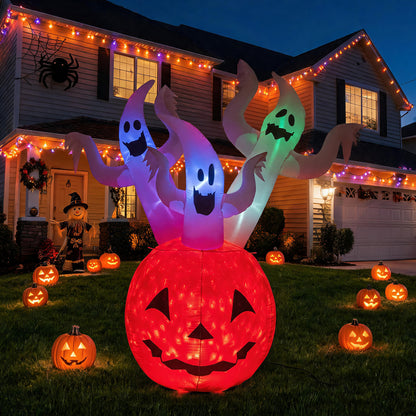 6 FT Inflatable Ghost Pumpkin, Orange