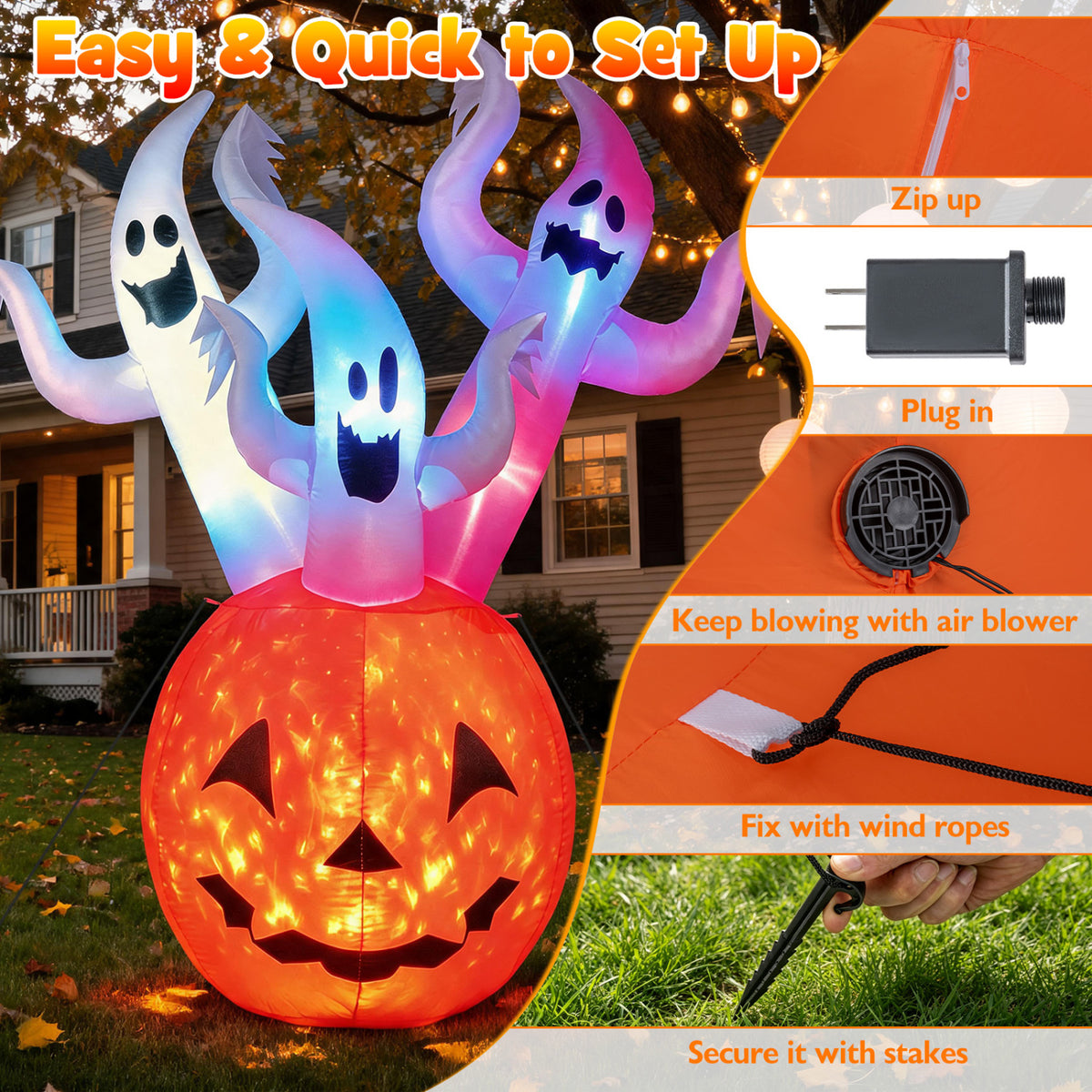 6 FT Inflatable Ghost Pumpkin, Orange