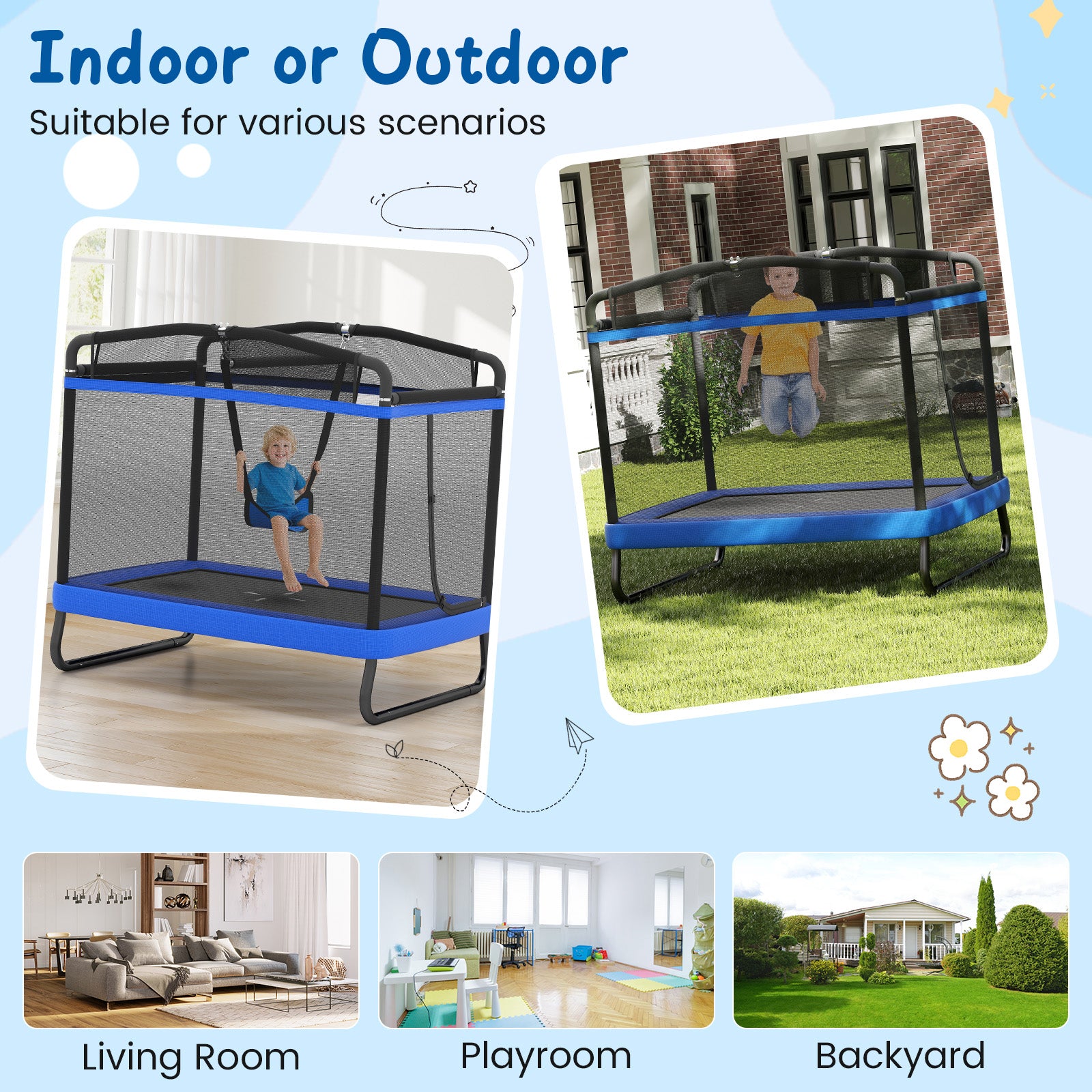 6 FT Kids Trampoline With Swing, Horizontal Bar, Blue Trampolines at Gallery Canada