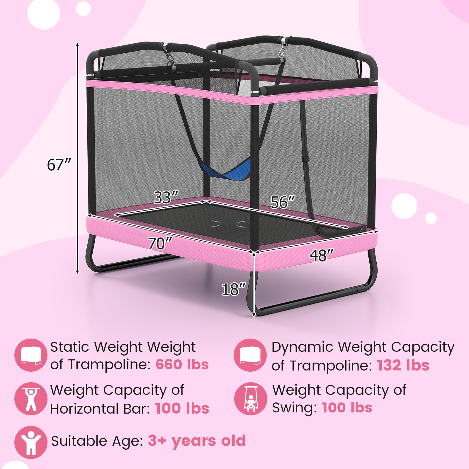 6 FT Kids Trampoline With Swing, Horizontal Bar, Pink Trampolines at Gallery Canada