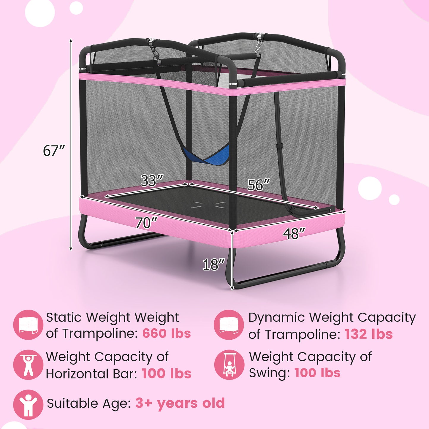 6 FT Kids Trampoline With Swing, Horizontal Bar, Pink Trampolines at Gallery Canada