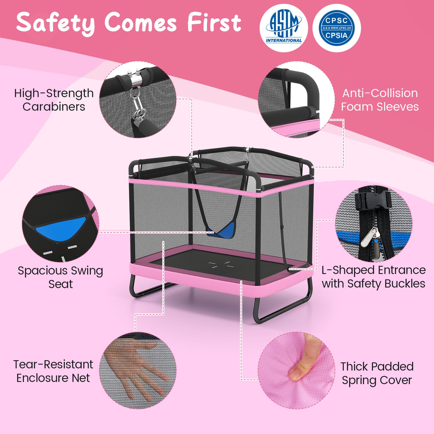 6 FT Kids Trampoline With Swing, Horizontal Bar, Pink Trampolines at Gallery Canada