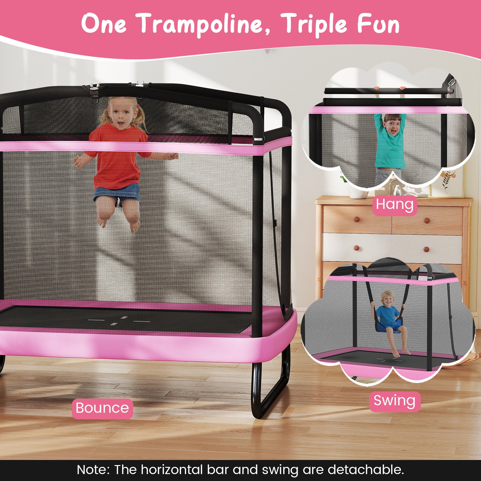 6 FT Kids Trampoline With Swing, Horizontal Bar, Pink Trampolines at Gallery Canada