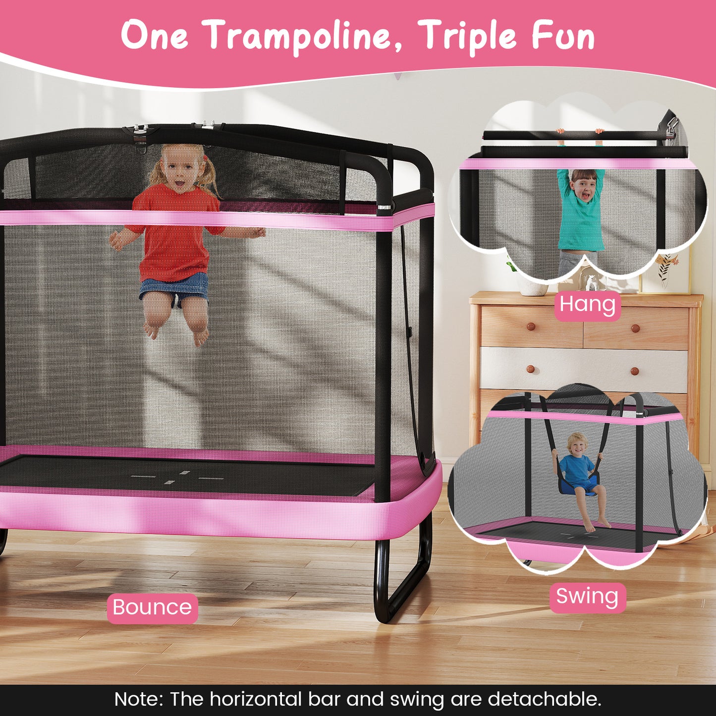 6 FT Kids Trampoline With Swing, Horizontal Bar, Pink Trampolines at Gallery Canada