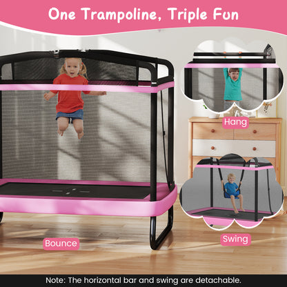 6 FT Kids Trampoline With Swing, Horizontal Bar, Pink Trampolines at Gallery Canada
