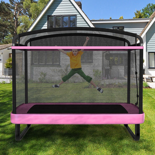 6 FT Kids Trampoline With Swing, Horizontal Bar, Pink