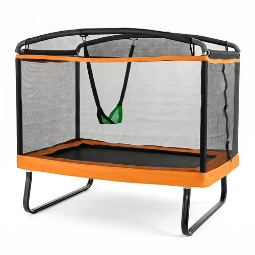 6 Ft Kids Trampoline With Swing & Safety Net, Orange