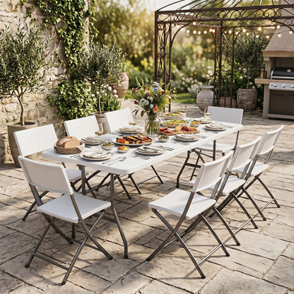6 FT Plastic Fold-In-Half Camping Table, White