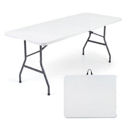6 FT Plastic Fold-In-Half Camping Table, White