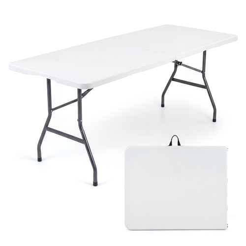 6 FT Plastic Fold-In-Half Camping Table, White