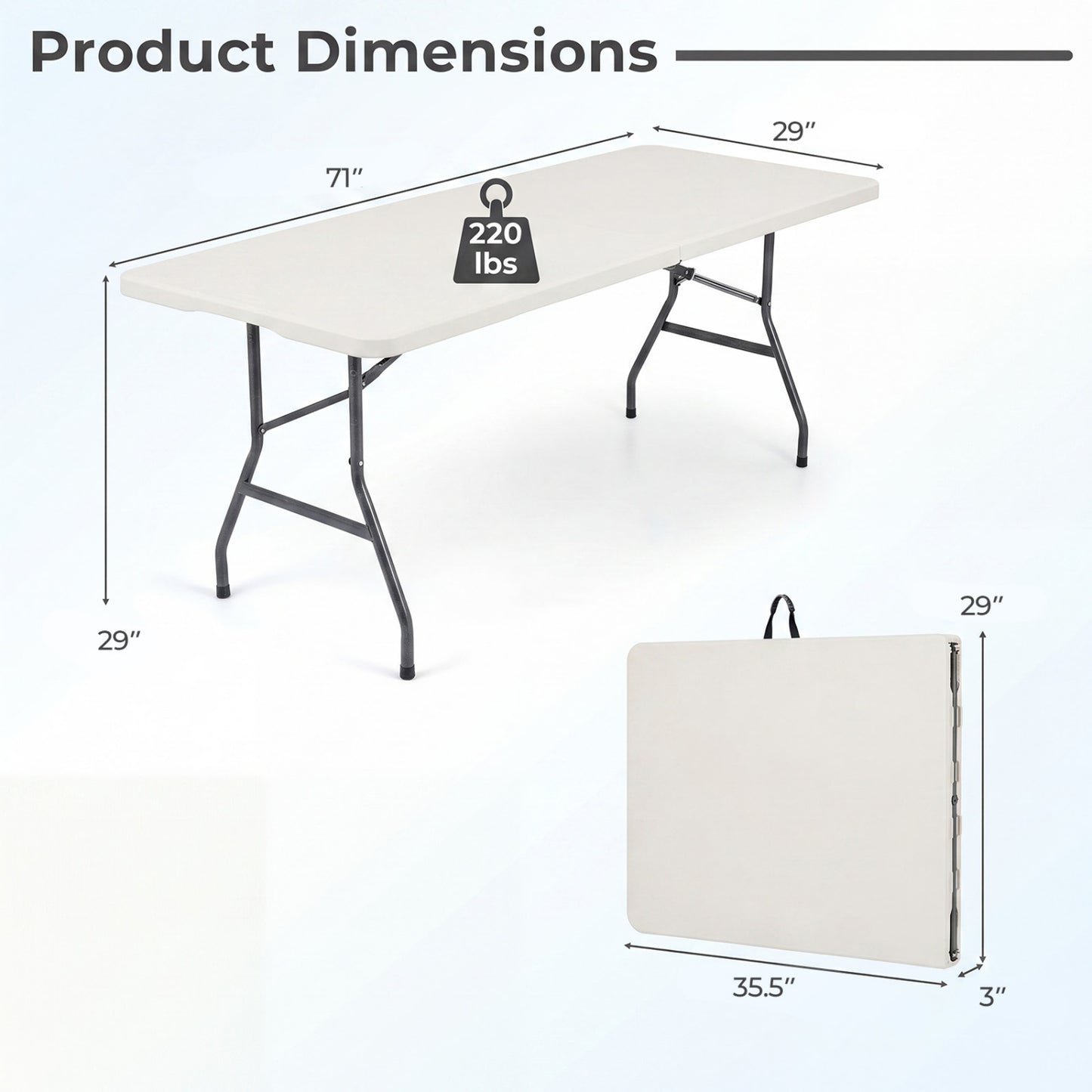 6 FT Plastic Fold-In-Half Camping Table, White